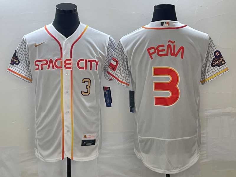 Mens Houston Astros #3 Jeremy Pena Number White 2023 City Connect Flex Base Stitched Jerseys->houston astros->MLB Jersey